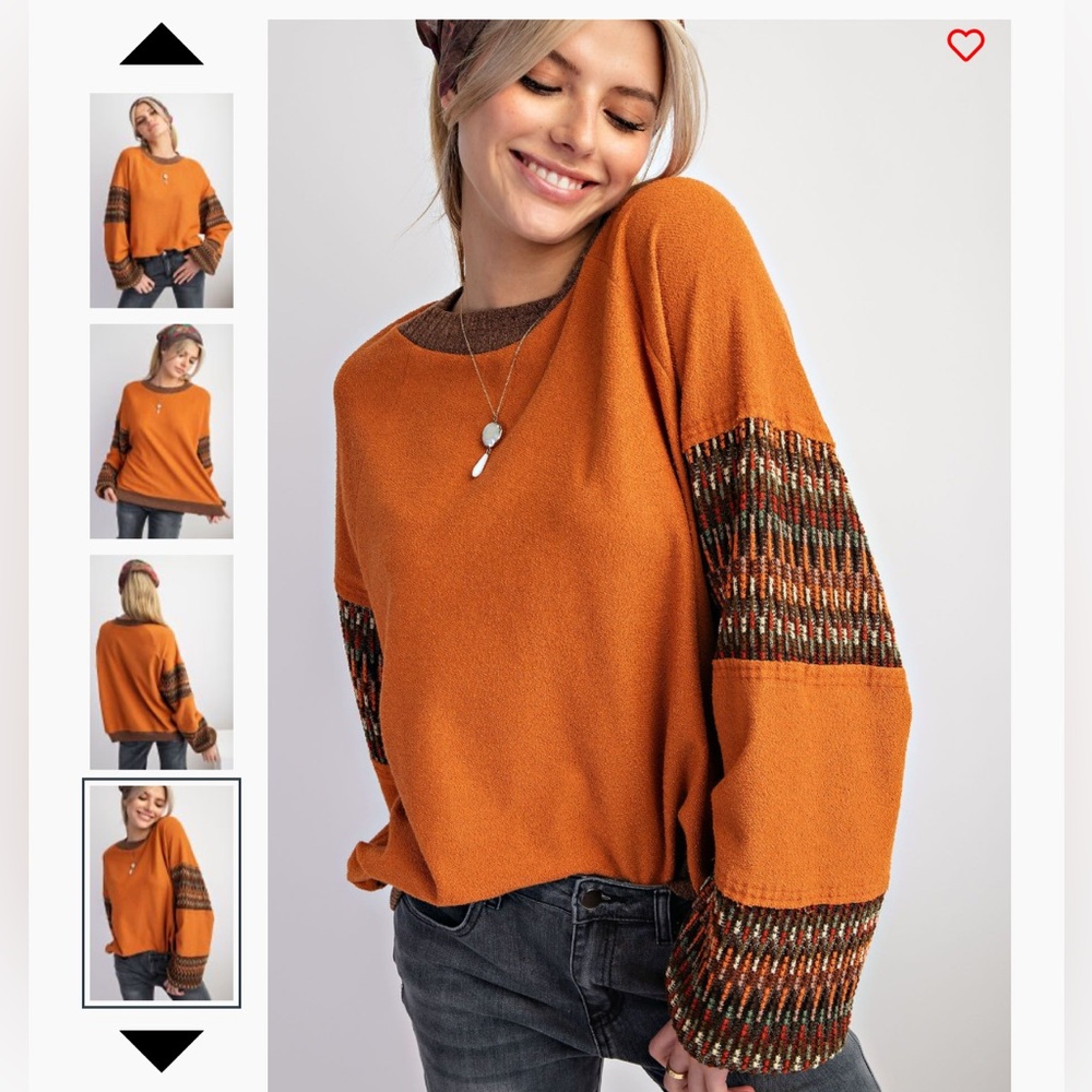 EASEL Ethic Pattern Pullover Sweater with Detail Sleeves